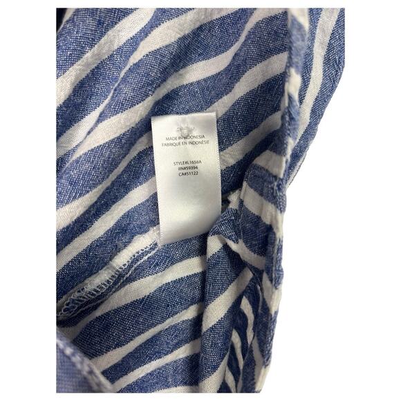 Beach Lunch Lounge Dress Womens L Linen Striped Shirt Embroidered Floral Blue - Picture 6 of 12